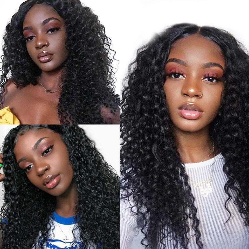 U Part Wig Human Hair Wig Deep Wave Human Hair Wigs Natural Black