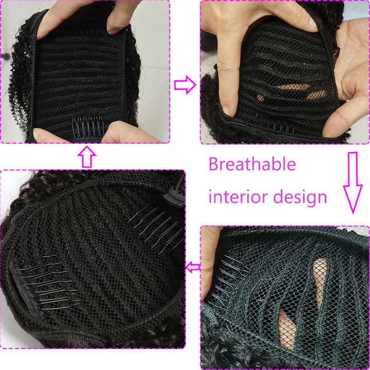Ship In 24Hours-Lumiere Kinky Curly Drawstring Ponytail Human Hair Extensions For African American