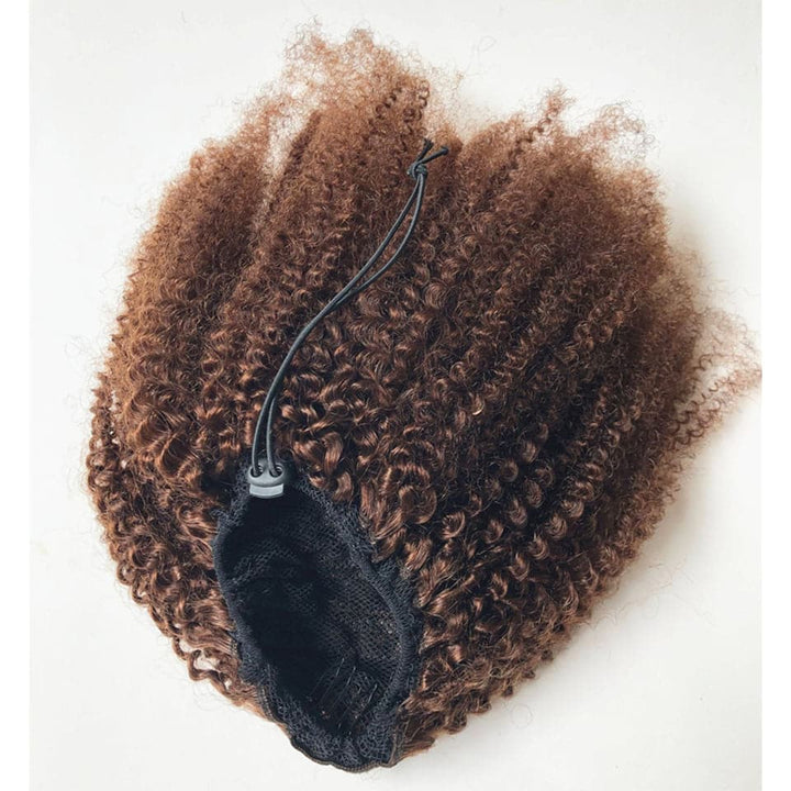 Chocolate Brown Afro Curly Drawstring Ponytail Human Hair Non-Remy For African American