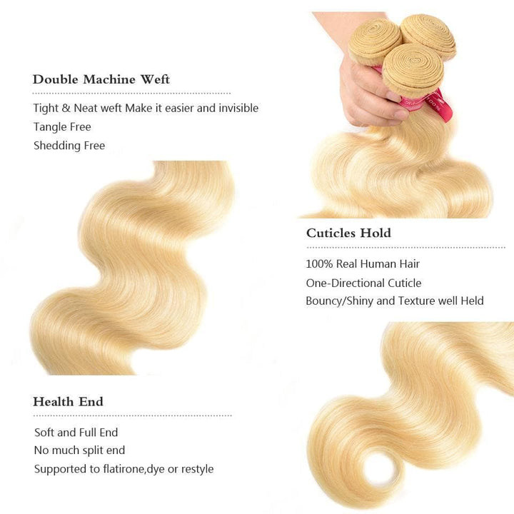 613 Blonde Color 2 Bundles Body Wave with 4x4 Closure Virgin Human Hair