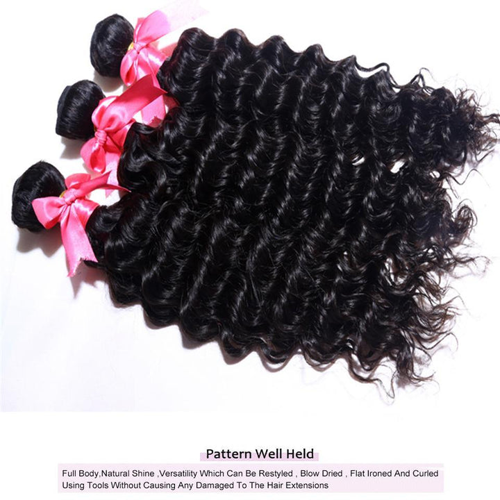 lumiere Malaysian Virgin Hair  Deep Wave 4 Bundles with 4X4 Lace Closure