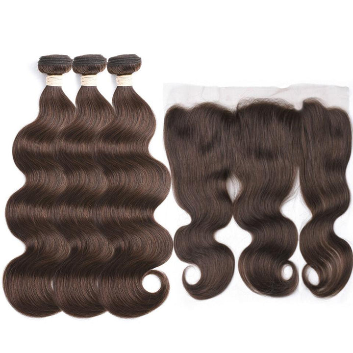 lumiere #4 Brown Body Wave 3 Bundles With 13x4 Lace Frontal Pre Colored Ear To Ear - Lumiere hair