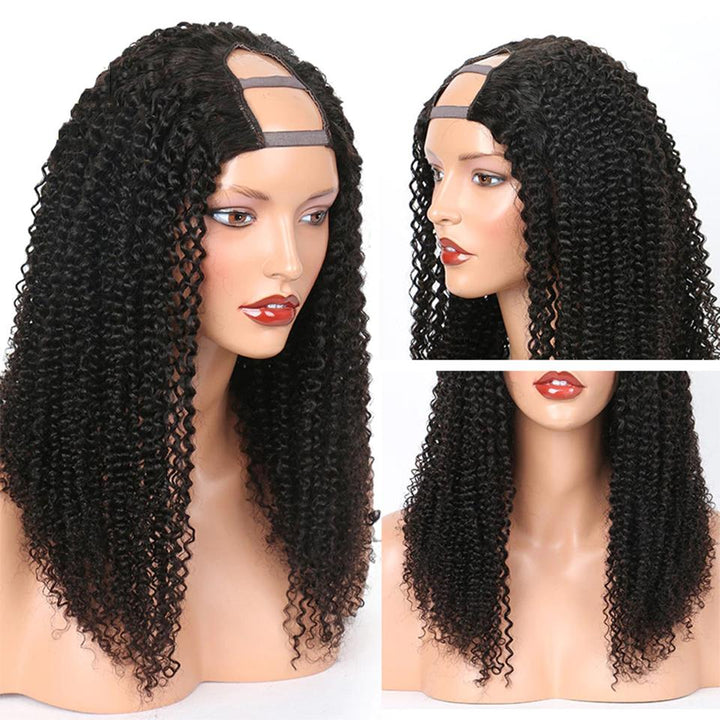 Kinky Curly U Part Glueless Perruques de cheveux humains Cheveux vierges brésiliens pour les femmes noires