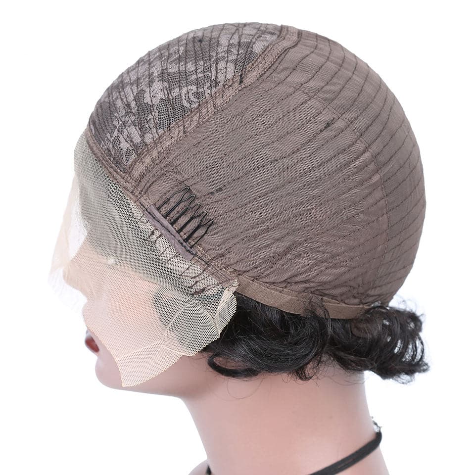 Ship In 24Hours-Lumiere Natural Black 13x1 Lace Loose Curly Short Pixie Cut Bob Wigs For Women