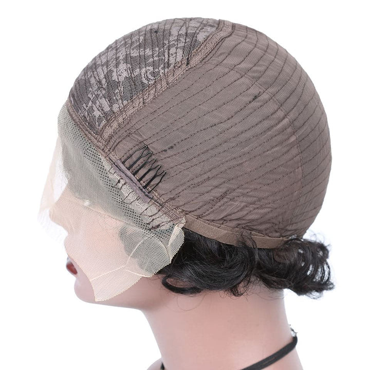 Ship In 24Hours-Lumiere Natural Black 13x1 Lace Loose Curly Short Pixie Cut Bob Wigs For Women