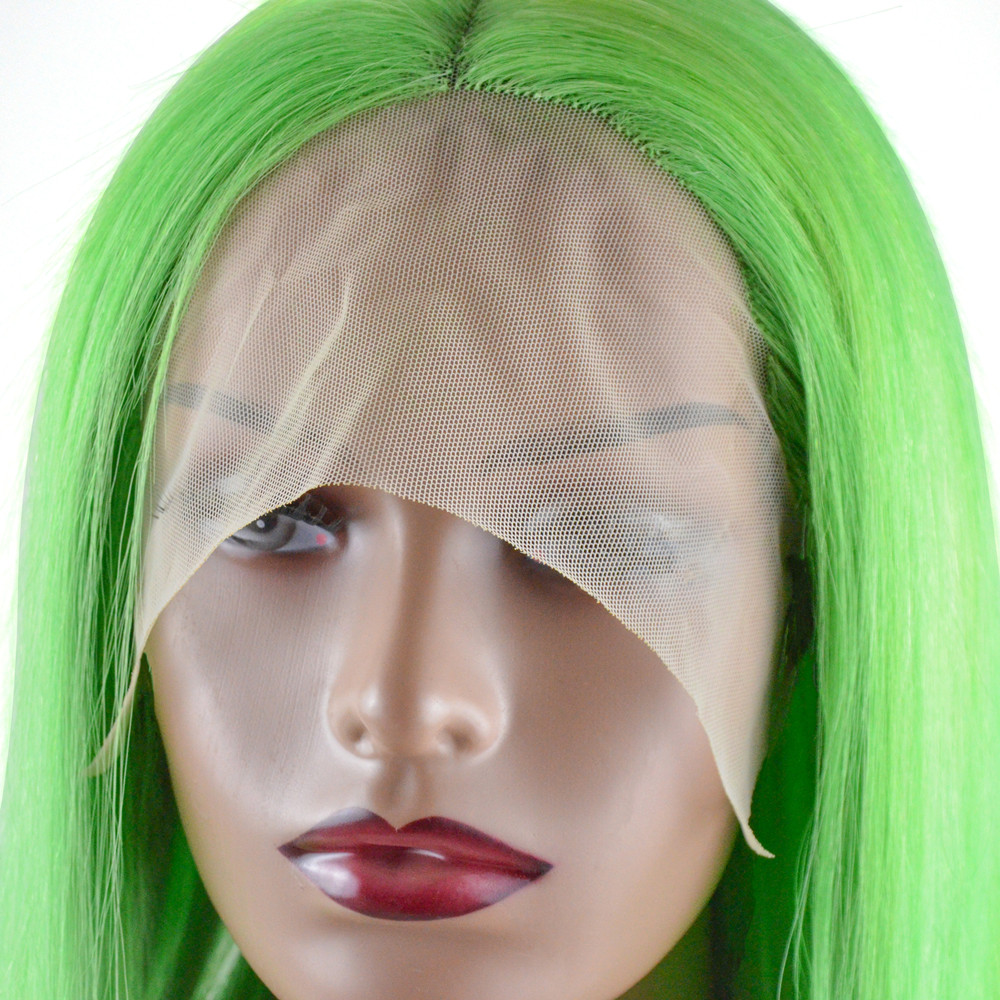 Transparent Swiss Lace Front Wig for Women Light Green Color Straight Long Human Hair