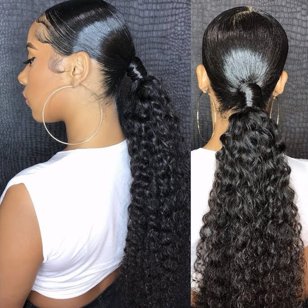 Ship In 24Hours-Lumiere Kinky Curly Wrap Around Ponytail Human Hair Extensions Natural Color Hairpiece