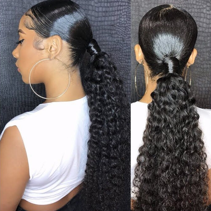 Ship In 24Hours-Lumiere Kinky Curly Wrap Around Ponytail Human Hair Extensions Natural Color Hairpiece