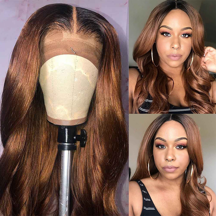 Lumiere 1B/4 Ombre Brown Body Wave 4x4/5x5/13x4 Lace Closure/Frontal 150%/180% Density Wigs For Women Pre Plucked