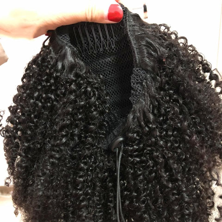 Ship In 24Hours-Lumiere Kinky Curly Drawstring Ponytail Brazilian Human Hair For Women Extensions