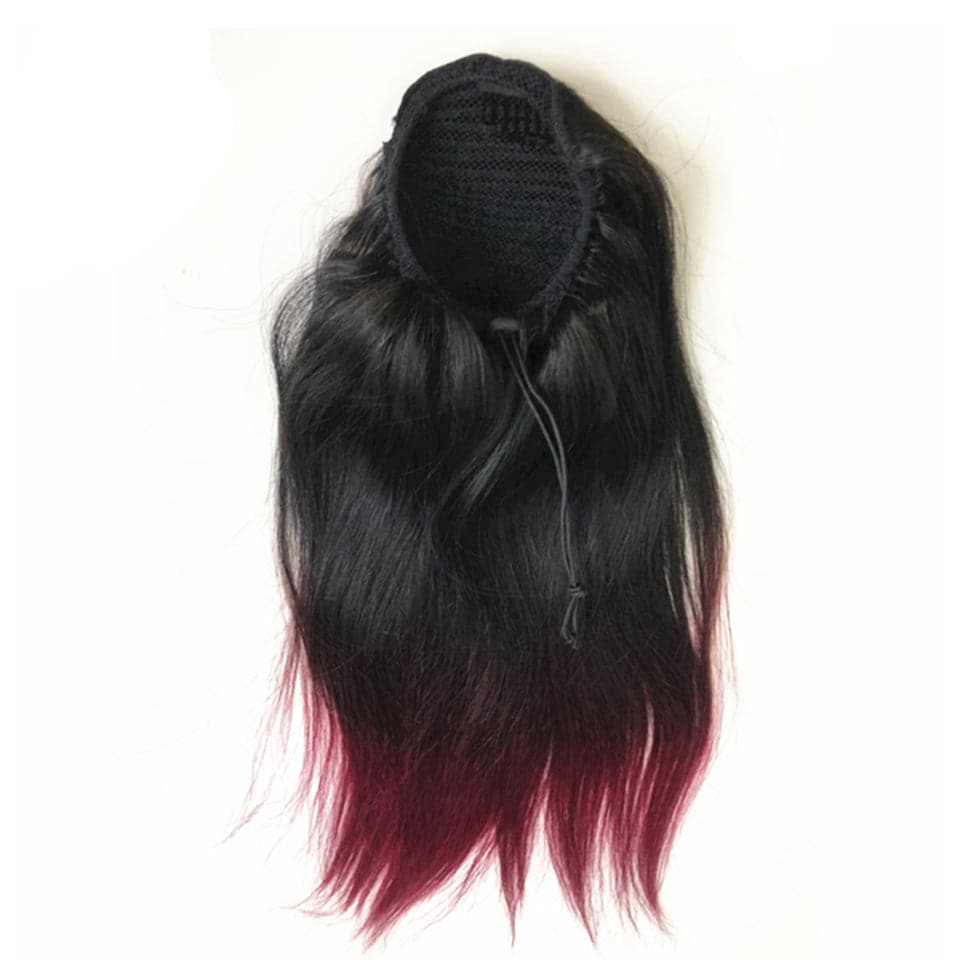 1B/99J Straight Drawstring Ponytail Brazilian Human Hair Extensions Non-Remy