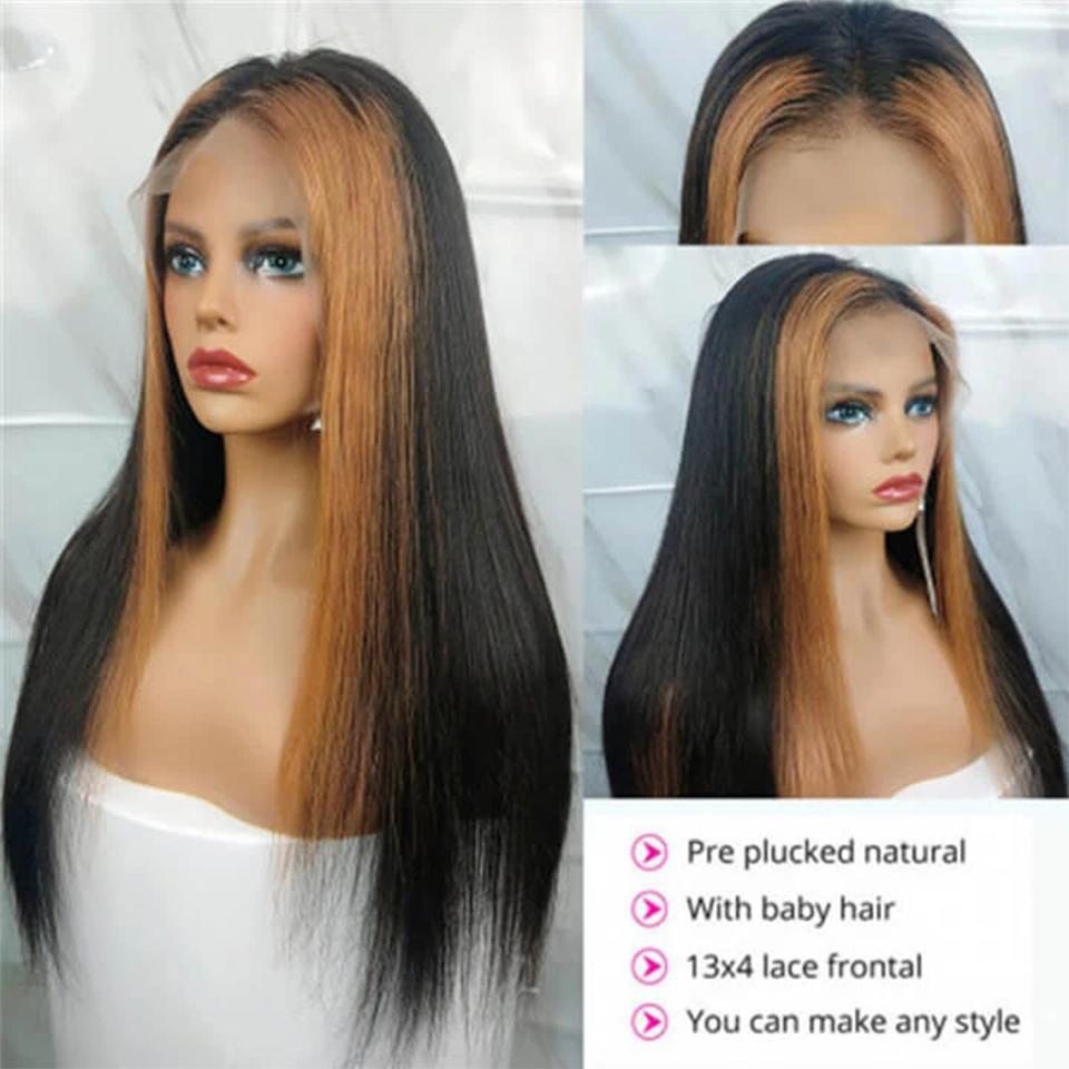 Honey Blonde Highlight Straight Lace Front Wig Natural Hairline