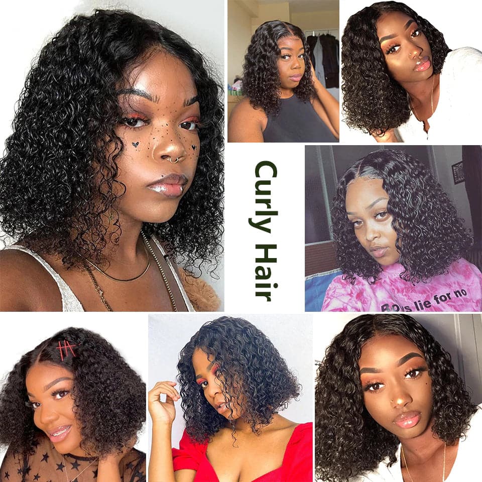 lumiere Short Bob Lace Front Wigs Kinky Curly 13x1 T-Part Lace Human Hair Wigs Pre-Plucked