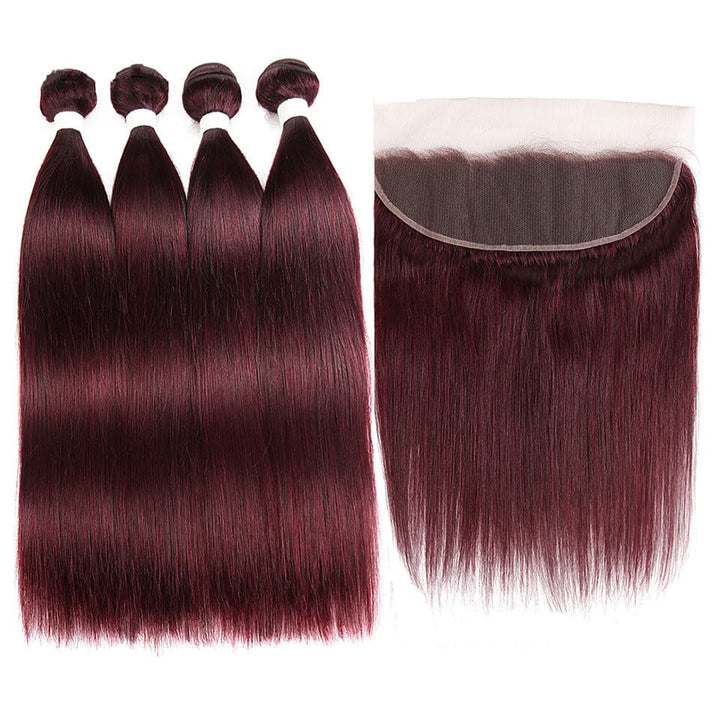 lumiere Red Bundles Color 99j straight hair 4 Bundles With 13x4 Lace Frontal Pre Colored Ear To Ear