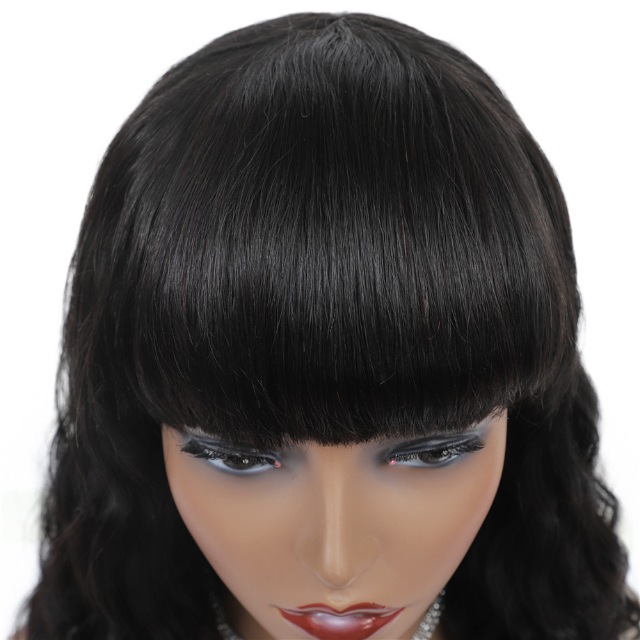 Loose Deep Bob Full Machine Made None Lace Front Wigs With Bangs For Women