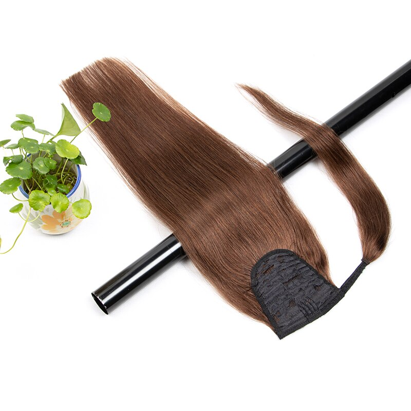 #4 Brown Straight Wrap Around Ponytail Human Hair Extensions Color Hairpiece