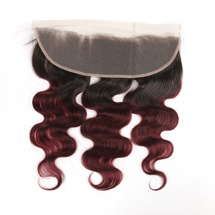 lumiere 1B/99J Ombre Body Wave 3 Bundles With 13x4 Lace Frontal Pre Colored Ear To Ear - Lumiere hair