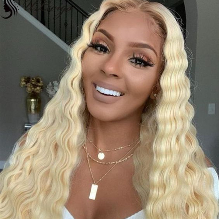 613 Blonde Deep 13X4 Lace Front Human Wigs Cheveux brésiliens pré-plumés
