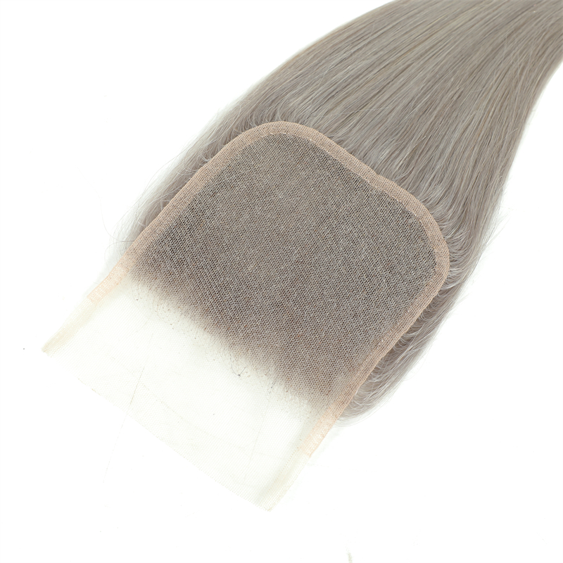 Grey Silver Straight Hair 4 Bundles with 4x4 Closure Preplucked Transparent Lace 100% Human Hair Extensions