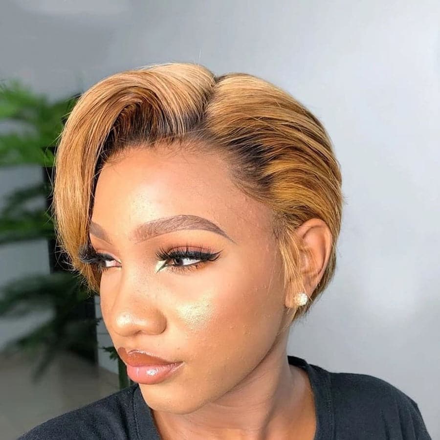 1B/27 13x1 T Lace Side Part Straight Short Pixie Cut Bob Perruques Pour Femmes