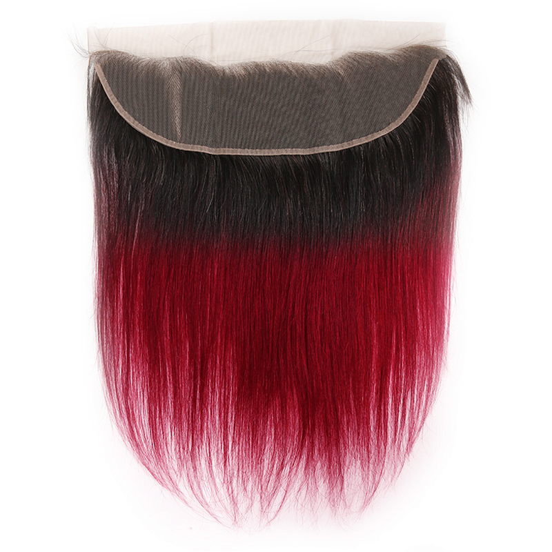 1B/BURG Ombre Straight Hair 3 Bundles With 13x4 Lace Frontal Pre Colored Ear To Ear