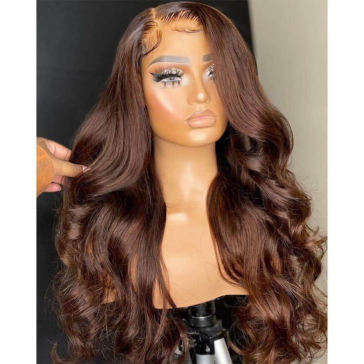 Chocolate Brown Body Wave 13x4 Transparent Lace Frontal Wig For Women