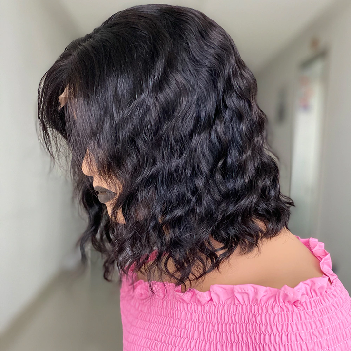 Water Wave 13x1 T-Part Lace Front Short Bob Wigs Human Hair Pre-Plucked