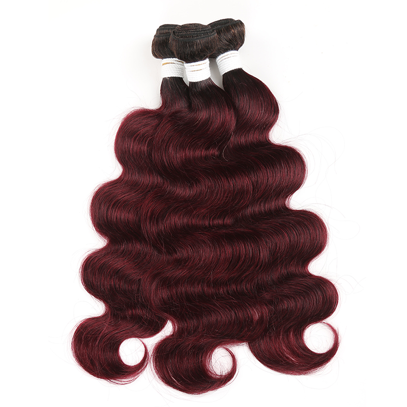 Ombre 1B/99J Body Wave 3 Bundles With Closure 4x4 pre Colored 100% virgin human hair - Lumiere hair