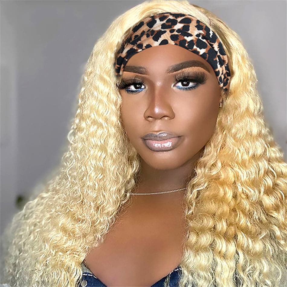 #613 Headband kinky curly Human Hair Wigs Full Machine Made None Lace Wig