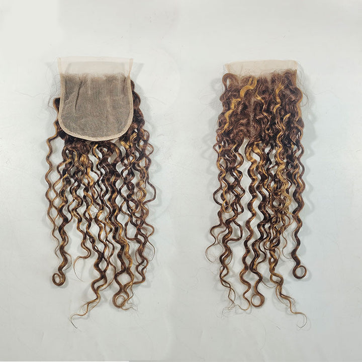 P4/30 Highlight Water Wave 4 Bundles With 4X4 Lace Closure Brazilian Remy Hair