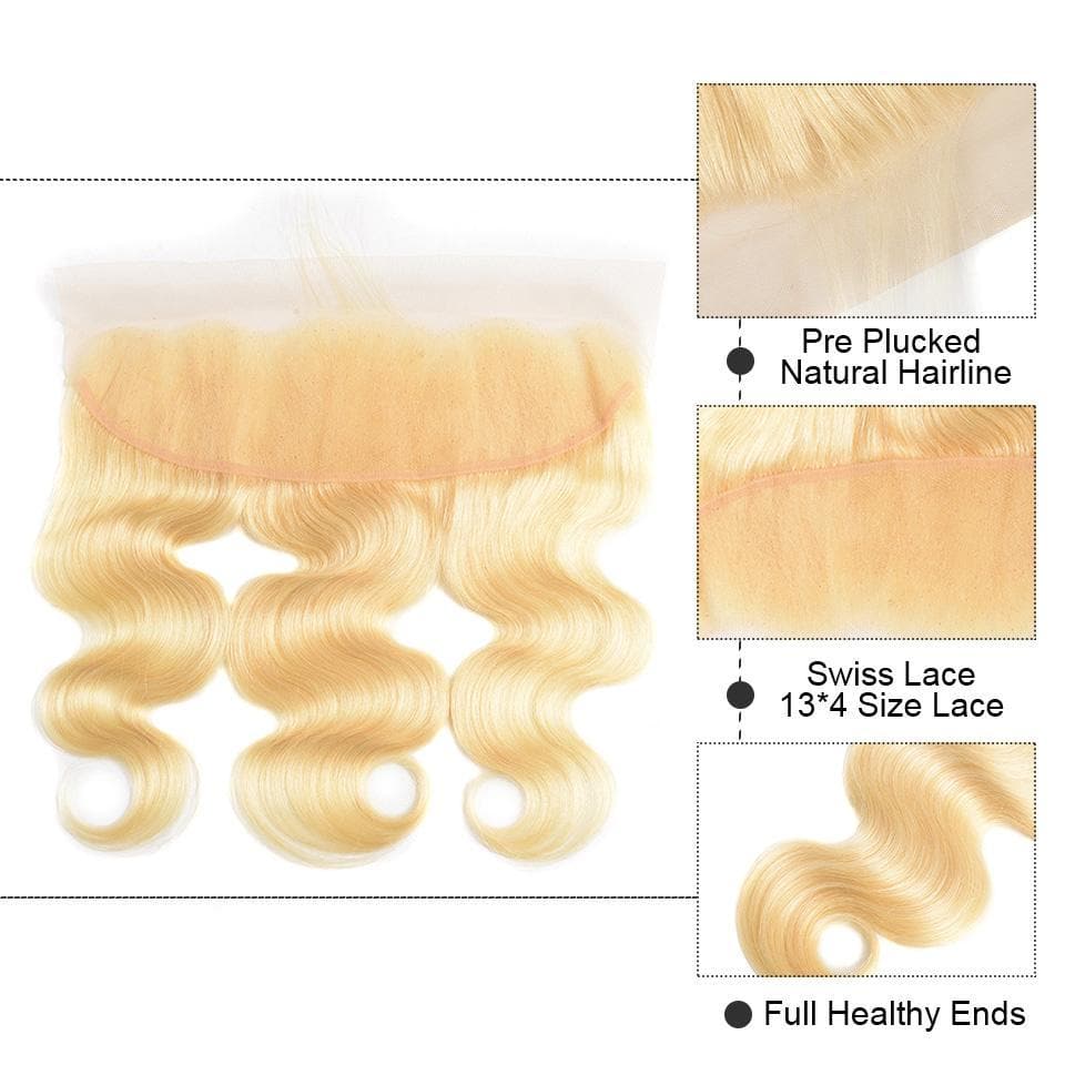 613 Blonde Color 2 Bundles Body Wave with 13x4 Frontal Virgin Human Hair