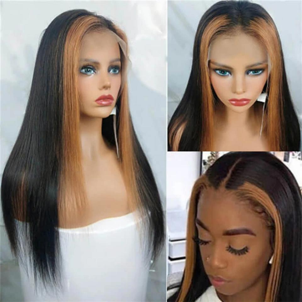 Honey Blonde Highlight Straight Lace Front Wig Natural Hairline