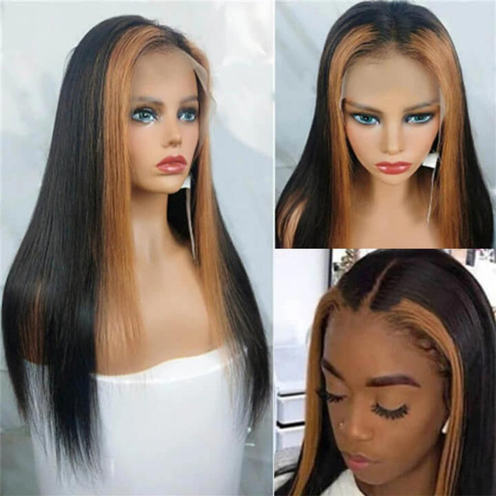 Honey Blonde Highlight Straight Lace Front Wig Natural Hairline