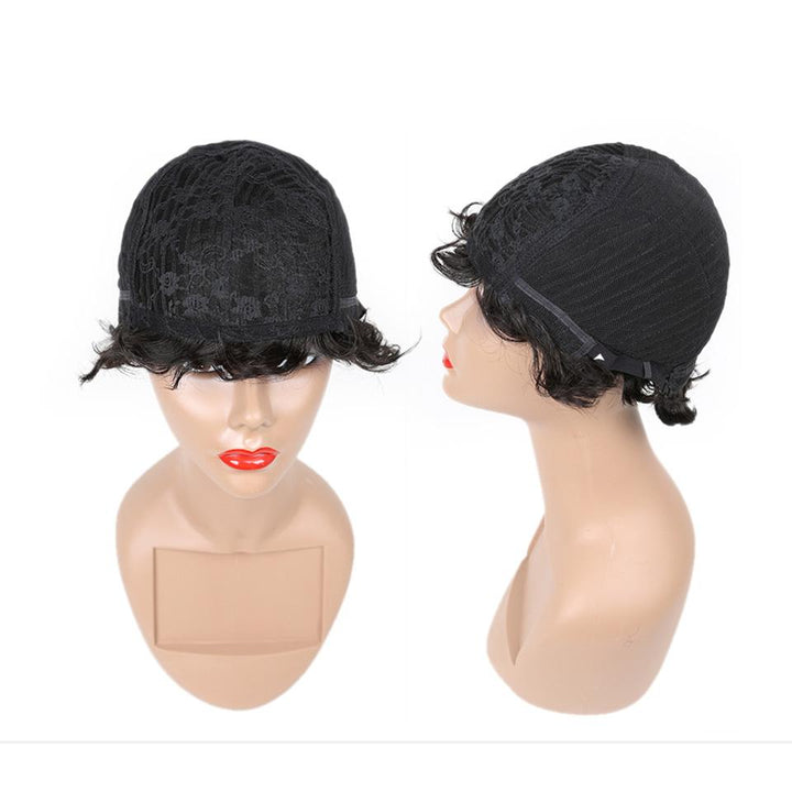 Pixie Cut Finger Wave Short Bob Full Machine None Lace Front Wigs 100% Human Hair Goodcang