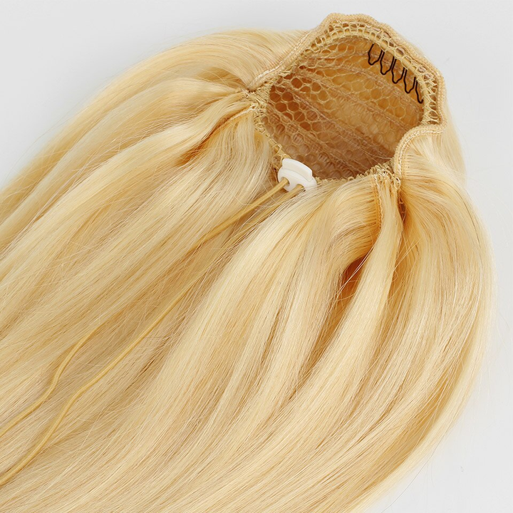 613 Blonde Straight Drawstring Ponytail Human Hair Extensions