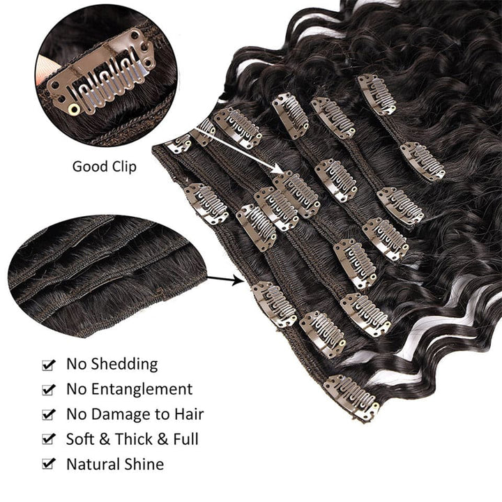 Brazilian Deep Wave Clips In 8PCS 120Grams/Set Natural Color Weft Extensions