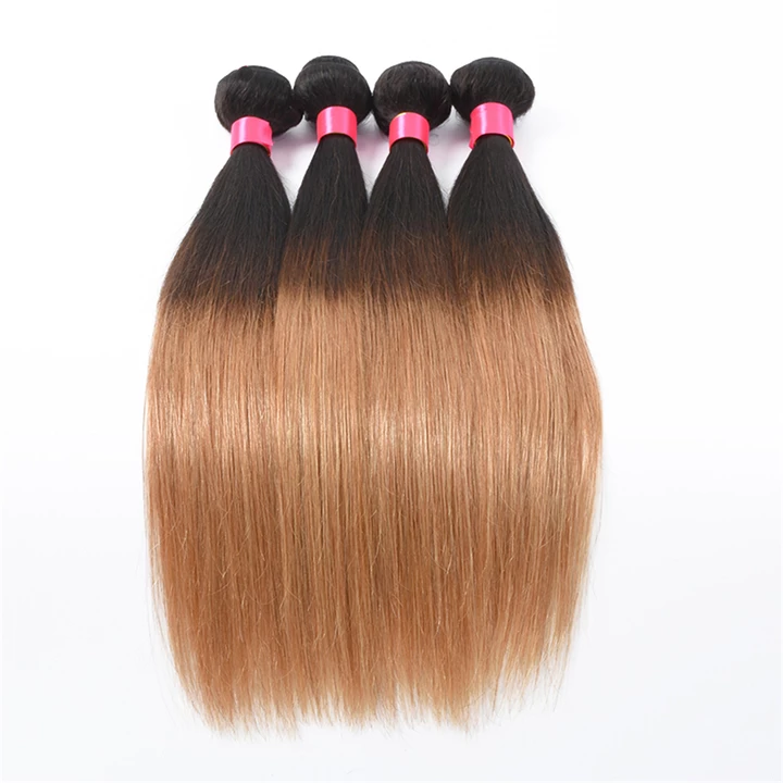 Lumiere 1B/4/27 Straight Human Hair 4 Bundles With 13*4 Lace Frontal Peruvian Hair