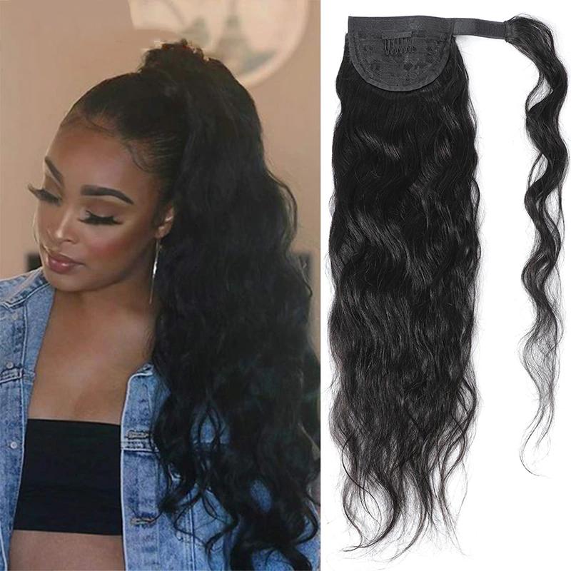 Ship In 24Hours-Lumiere Body Wave Wrap Around Ponytail Human Hair Extension Natural Black