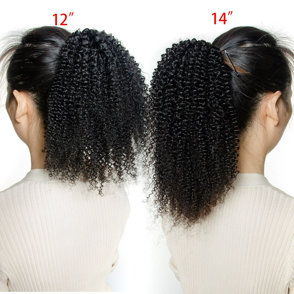 Afro Curly Wrap Around Ponytail Human Hair Extensions Natural Color Hairpiece