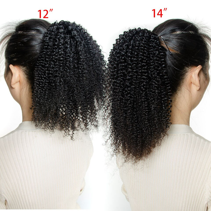 Afro Curly Wrap Around Ponytail Human Hair Extensions Natural Color Hairpiece