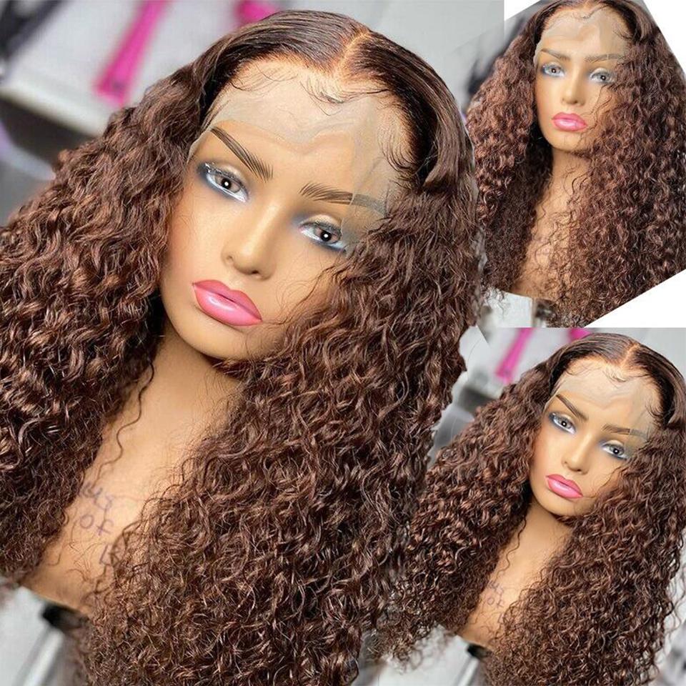 Perfect Chocolate Brown Kinky Curly Transparent Lace Wig For Women