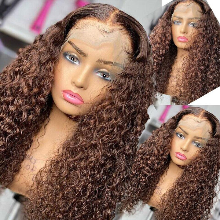 Perfect Chocolate Brown Kinky Curly Transparent Lace Wig For Women