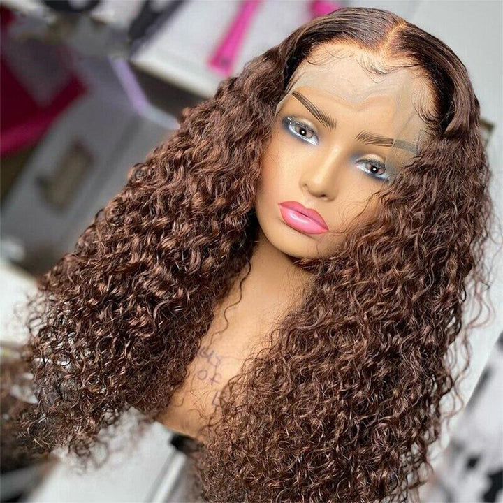 Perfect Chocolate Brown Kinky Curly Transparent Lace Wig For Women