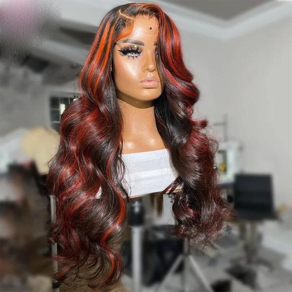 Skunk Stripe Highlight Red 13x4/4x4 Lace Frontal Wig Brazilian Body Wave Human Hair Wigs Pre Plucked