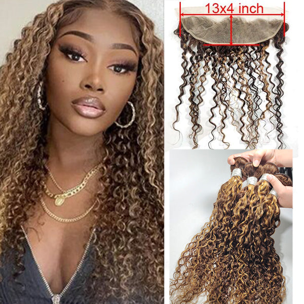 Highlight P4/27 Water Wave 3 Bundles With 13x4 Transparent Lace Frontal
