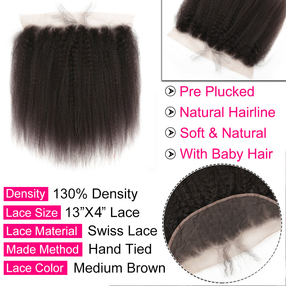 Lumiere Kinky Straight 3 Bundles with 13x4  Lace Frontal Pre Plucked Transparent human hair extensation