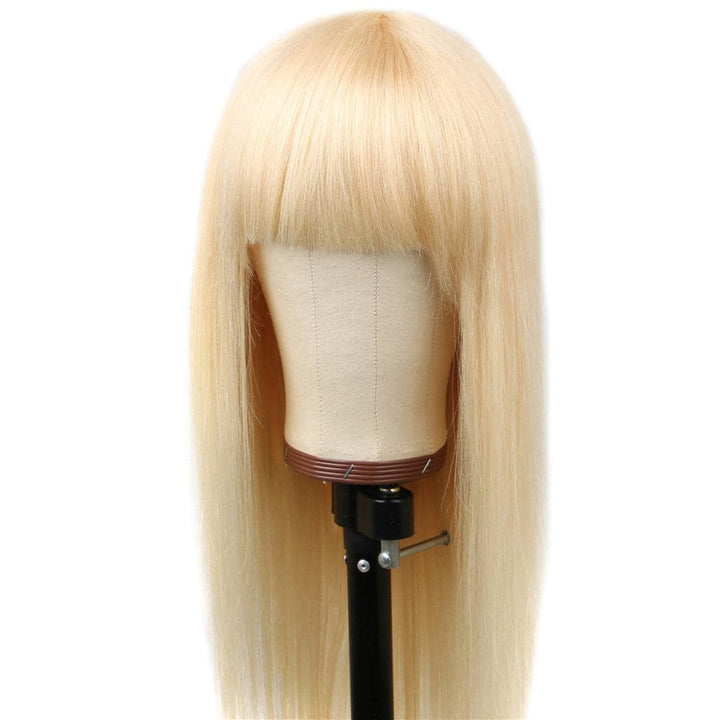 613 Blonde Straight Full Machine Made None Lace Front Wigs With Bangs For Women 12-24 Inches