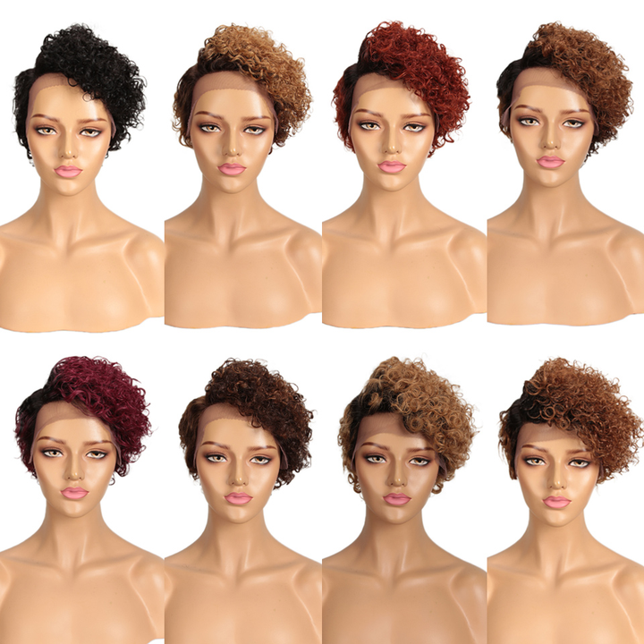Ship In 24Hours-Lumiere Natural Black 13x4x1 Side Part Lace Curly Short Pixie Cut Bob wig for Women