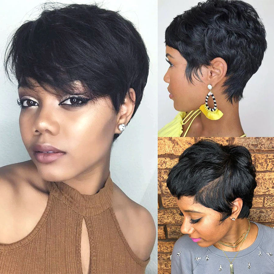 Ship In 24Hours-Lumiere Short Bob Straight Natural Wave Pixie Cut None Lace Human Hair Wigs