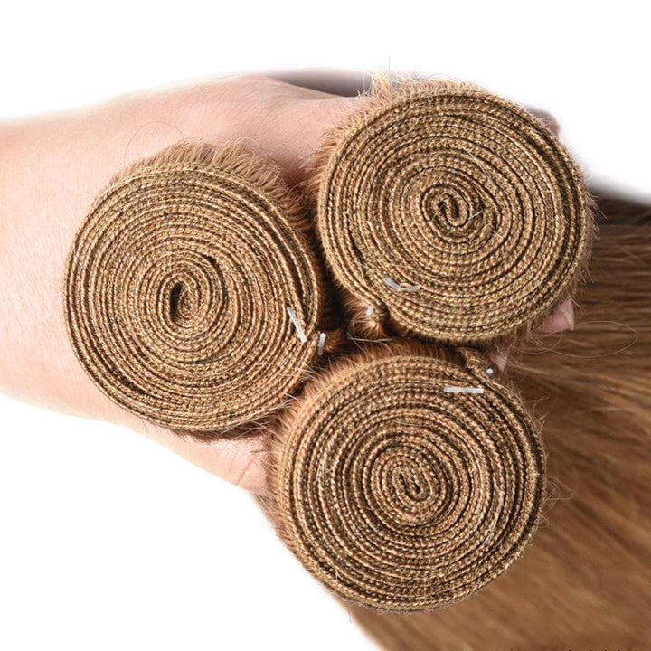 lumiere #27 light Brown Straight Hair 3 Bundles With Closure 4x4 pre Colored 100% virgin human hair - Lumiere hair